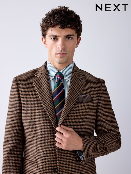 Brown - Slim Fit Dogtooth Check Blazer