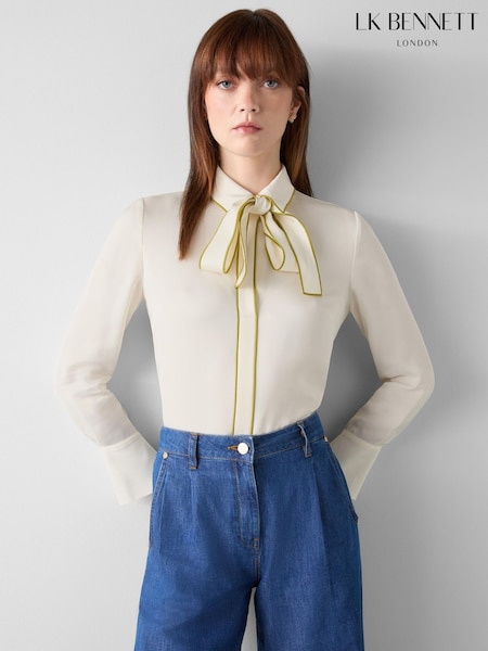 LK Bennett Cream Ivory Elisa Crepe Blouse Birch Peridot (V52396) | AED1,042
