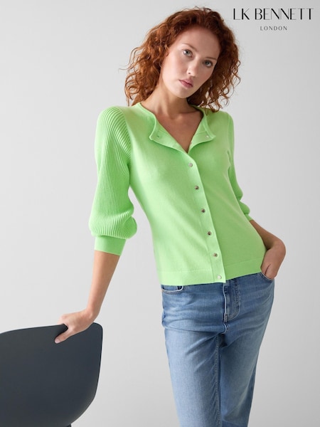 LK Bennett Green Ally Cotton Ridge Stitch Cardigan (V52401) | $371