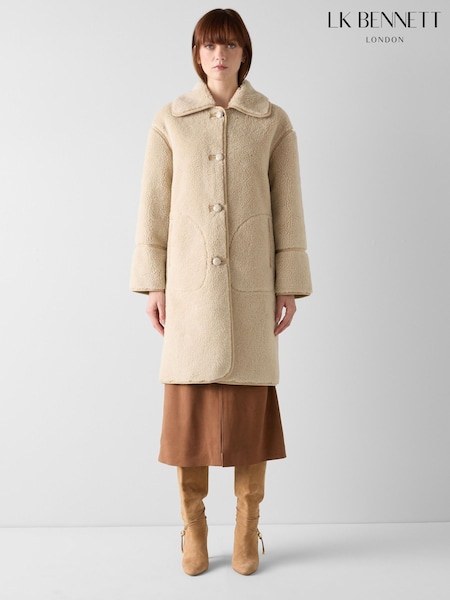 LK Bennett Cream Farah Borg Pu Trim Coat (V52402) | ₪1,755