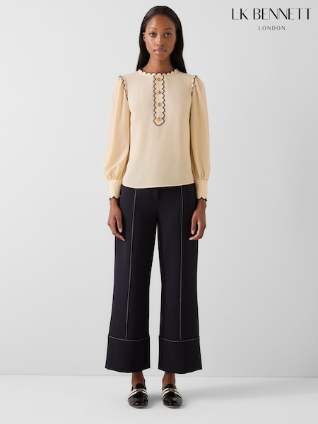 LK Bennett Cream Jenny Scallop Plackett Blouse (V52406) | AED1,042