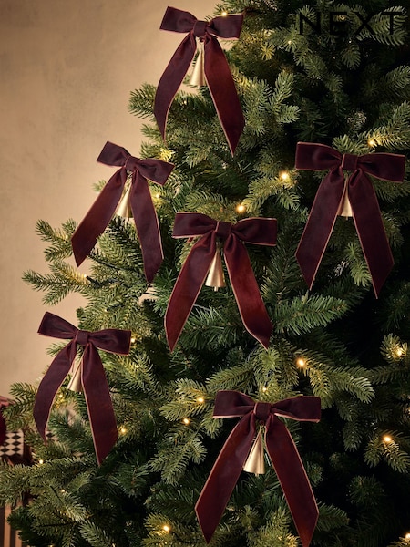 6 Pack Velvet Bow Bell Baubles