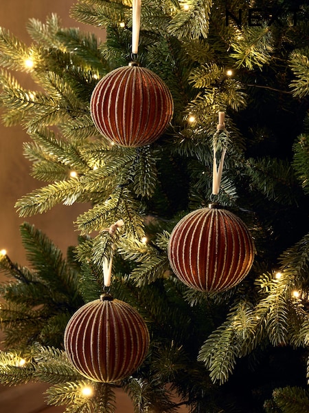 Set Of 3 Beaded Glass Baubles