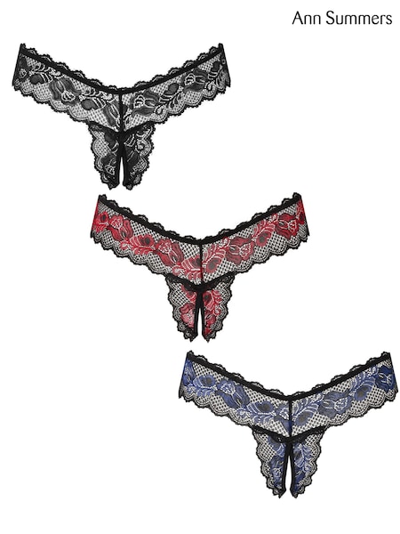 Ann Summers Black Triple Threat Lace Crotchless Thongs 3 Pack (V52895) | kr314