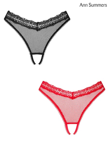 Ann Summers Black Double Date Lace Crotchless Brazilian Knickers 2 Pack (V52912) | kr283