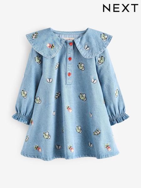 Butterfly - Embroidered Long Sleeve Denim Dress (3mths-8yrs)