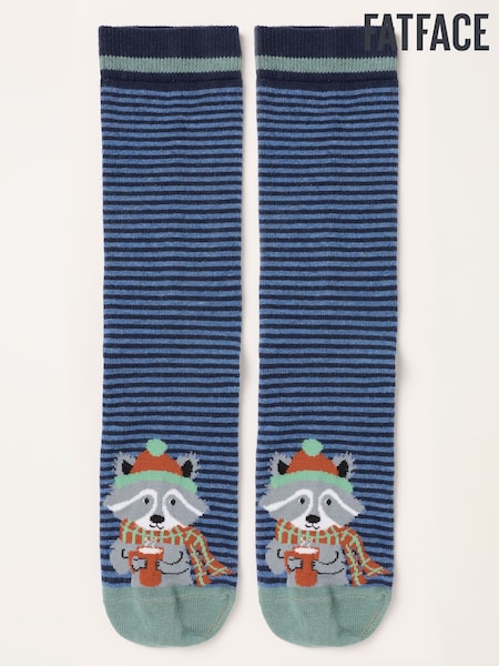 Blau - Regular Fatface Racoon Socks