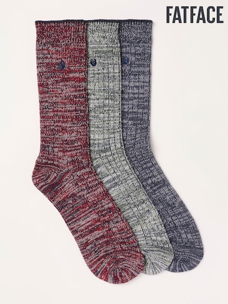 Navy - Regular Fatface 3 Pairs Of Boot Socks
