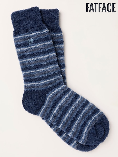 Blue - Regular Fatface Striped Fluffy Mallory Socks