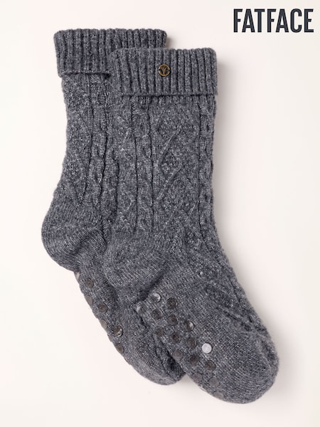 Grey - Regular Fatface Cable Slipper Socks