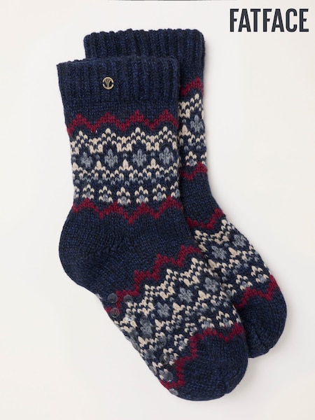 Navy - Regular Fatface Fairisle Slipper Socks