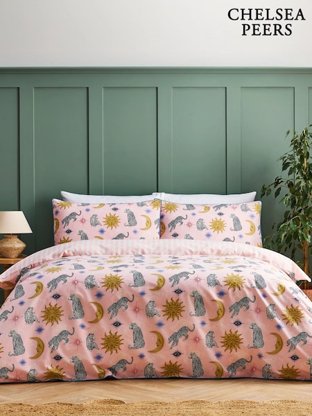 Chelsea Peers Pink Cotton Celestial Leopard Print Reversible Bedding Set (V53576) | €73 - €99.50