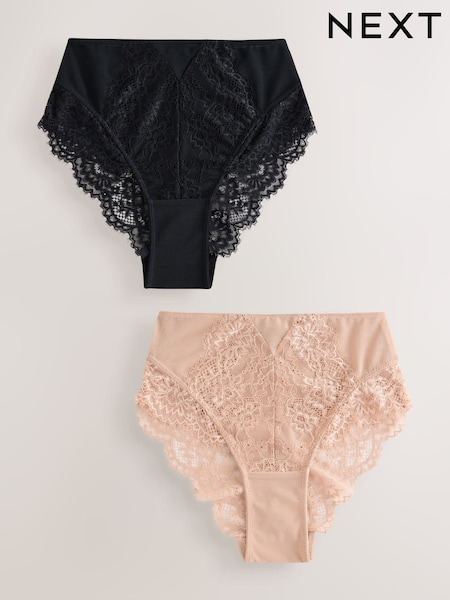 Black/Nude - Tummy Control Lace Shaping Knickers 2 Pack