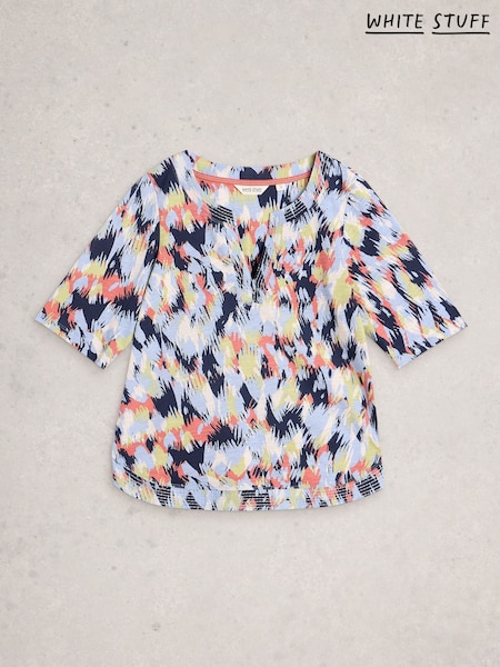 White Stuff Blue Weaver Notch Embroidered T-Shirt (V53828) | $122