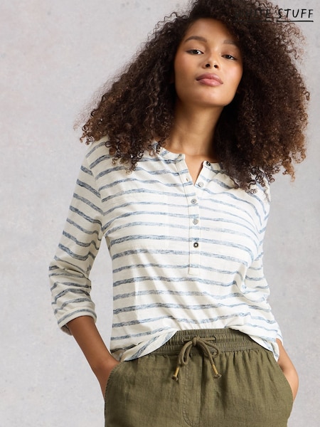 White Stuff Blue Beth Stripe 3/4 Sleeve Shirt (V53868) | €86