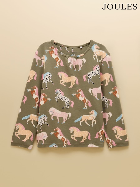 Khaki Horses - Conjunto de pijama de manga larga Kipwell para niña de Joules