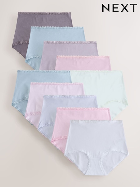 Purple/Green/Blue/Pink - Cotton And Lace Knickers 10 Pack