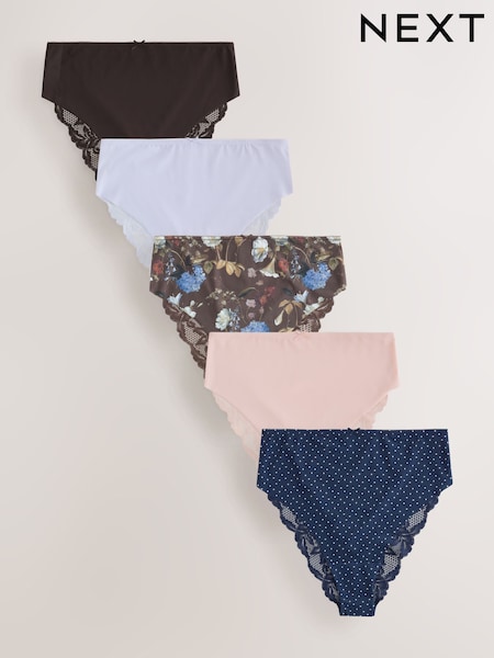 Floral/Spot - Lace Back No Vpl Invisible Knickers 5 Pack