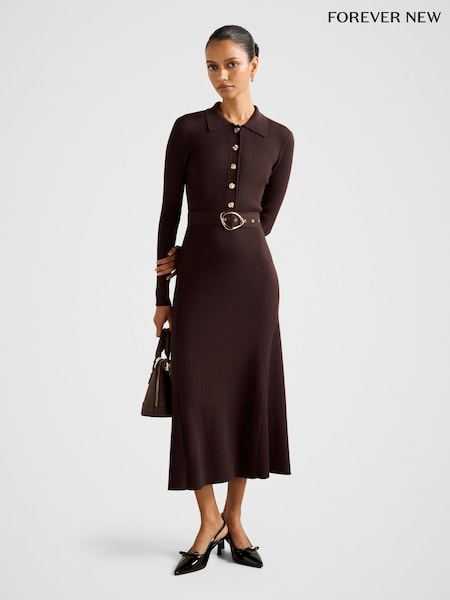 Forever New Brown Kelani Petite Belted Midi Dress (V54051) | €156