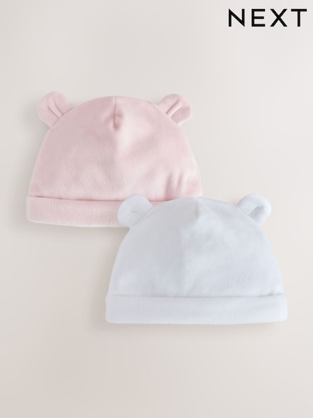 Rosa/blanco - Pack de 2 gorros de terciopelo para bebé (0-12 meses)