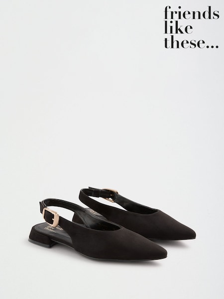 შავი - Friends Like These Pointed Toe Slingback Low Block Heel Flat Ballerina Shoes