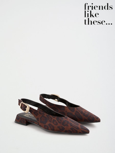 Leopard - Friends Like These Pointed Toe Slingback Low Block Heel Flat Ballerina Shoes