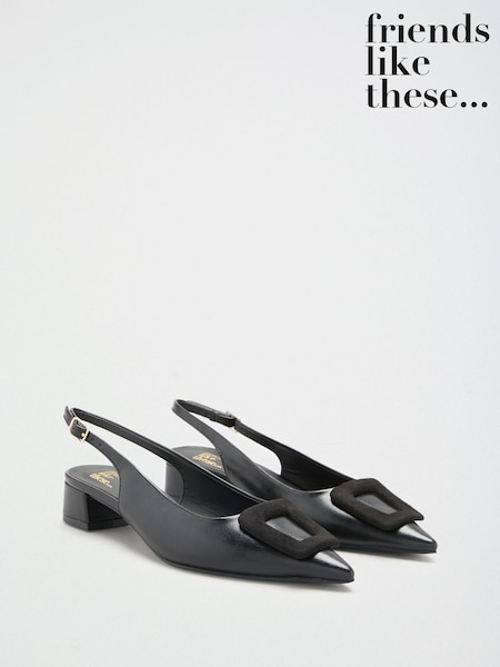 Black - Friends Like These Faux Leather Buckle Detail Low Block Heel Slingback Court Shoes