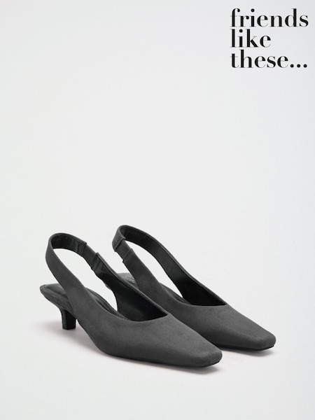 灰色仿麂皮 - Friends Like These Chisel Toe Slingback Kitten Heels