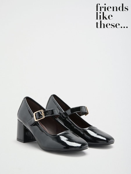 Black Patent - Friends Like These Round Toe Mid Block Heel Mary Jane Court Shoes
