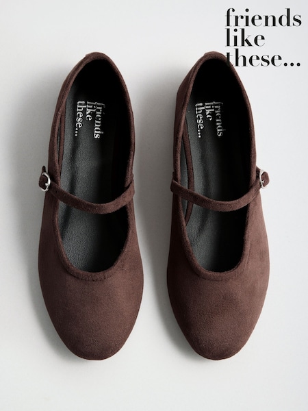 Chocolate Brown - Friends Like These Faux Suede Round Toe Mary Jane Flat Ballerina Shoes