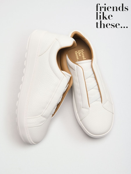 White Faux Leather - Friends Like These Elastic Lace Slip On Platform Casual Trainers
