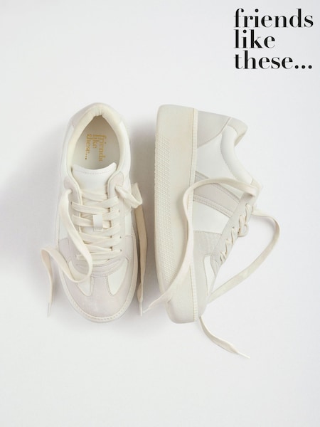 White - Friends Like These Faux Suede Leather Mix Lace Up Chunky Trainers