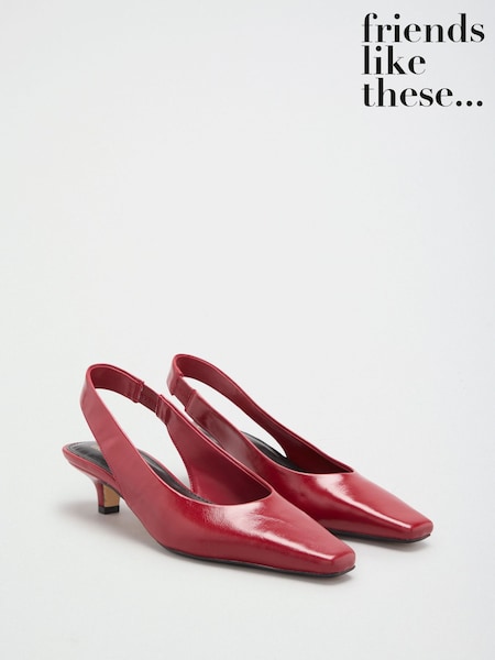 Red Faux Leather - Friends Like These Chisel Toe Slingback Kitten Heels