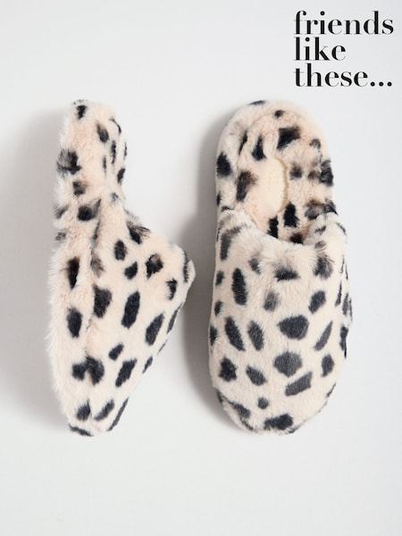Крем - Friends Like These Spot Print Faux Fur Mule Slippers