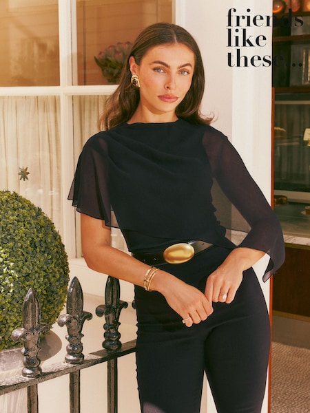 Black - Friends Like These Cape Chiffon Top