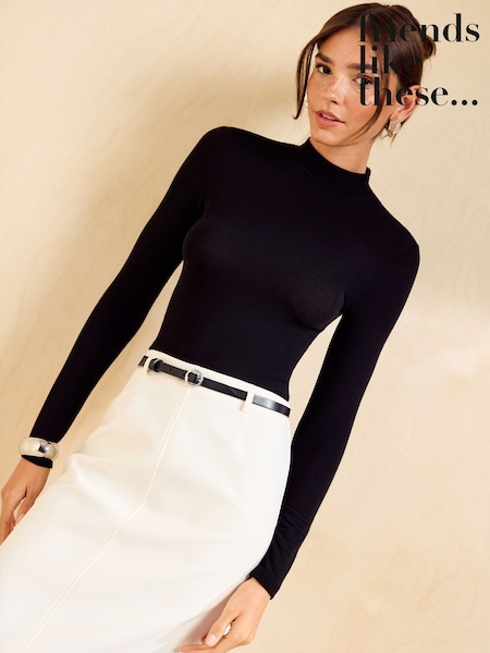黑色 - Friends Like These Jersey Roll Neck Top