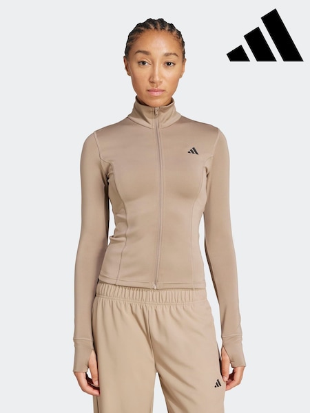 adidas Brown Optime Essentials Full-Zip Jacket (V54712) | AED221