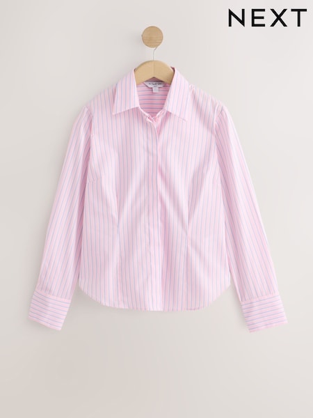 Pink/Blue Stripe - Fitted Stretch Essential Long Sleeve Shirt