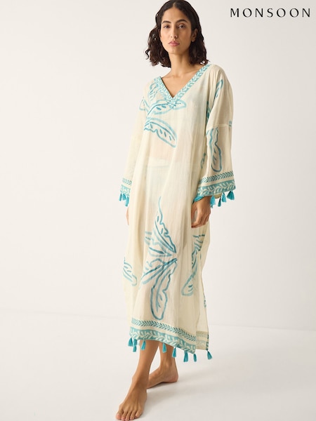 Monsoon Cream Pam Palm Print Kaftan (V54850) | AED419