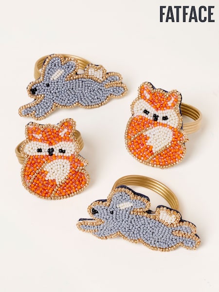 Fatface 4 Pack Beaded Fox Hare Napkin Rings
