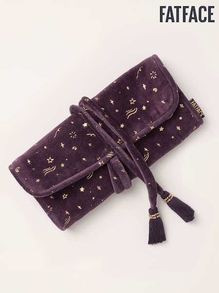 Dark Purple - Fatface Star Print Velvet Make Up Brush Roll