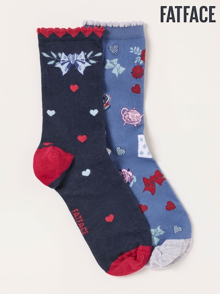 Multi - Fatface 2 Pack Heart And Bow Socks In A Box