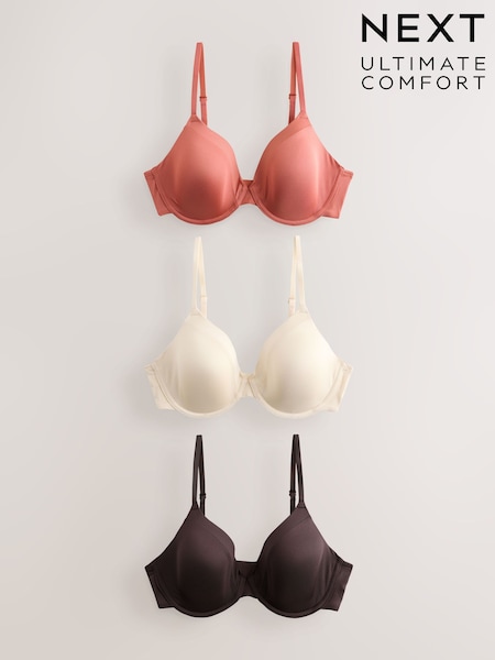 Chocolate Brown/Rust/Cream - A-e Ultimate Comfort Smoothing T-shirt Bras 3 Pack