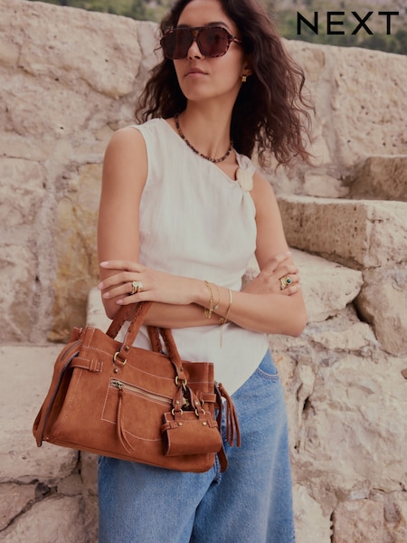 Tan Brown - Charm Hand Held Bag