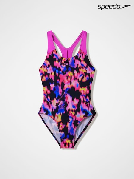Schwarz - Speedo Splashback-Badeanzug mit Print
