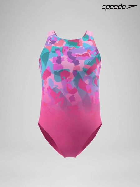 Pink - Speedo Print Pulseback Swimsuit