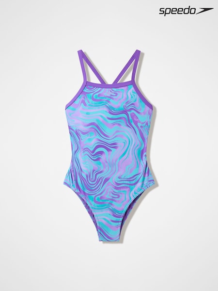 Lila - Speedo Badeanzug mit Print und dünnen Trägern