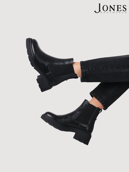 Jones Bootmaker Black Kaiya Chunky Leather Chelsea Boots (V55058) | SGD 271
