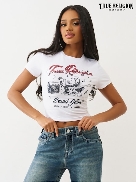 True Religion White Crystal Buddha Short Sleeve Baby T-Shirt (V55111) | AED227