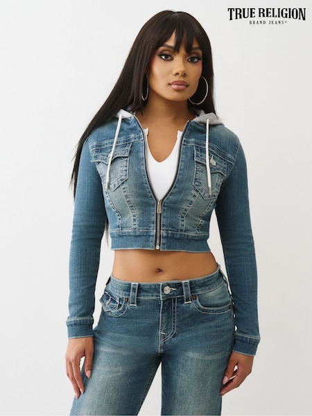 True Religion Blue Shrunken Denim Hoodie Jacket (V55120) | €229